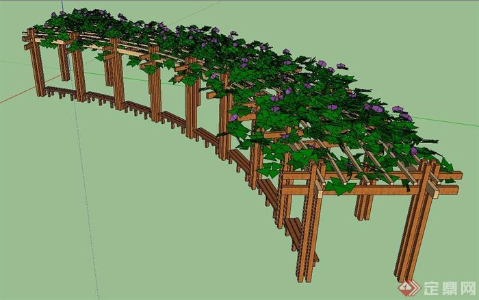 园林景观节点木质弧形花架设计SU模型